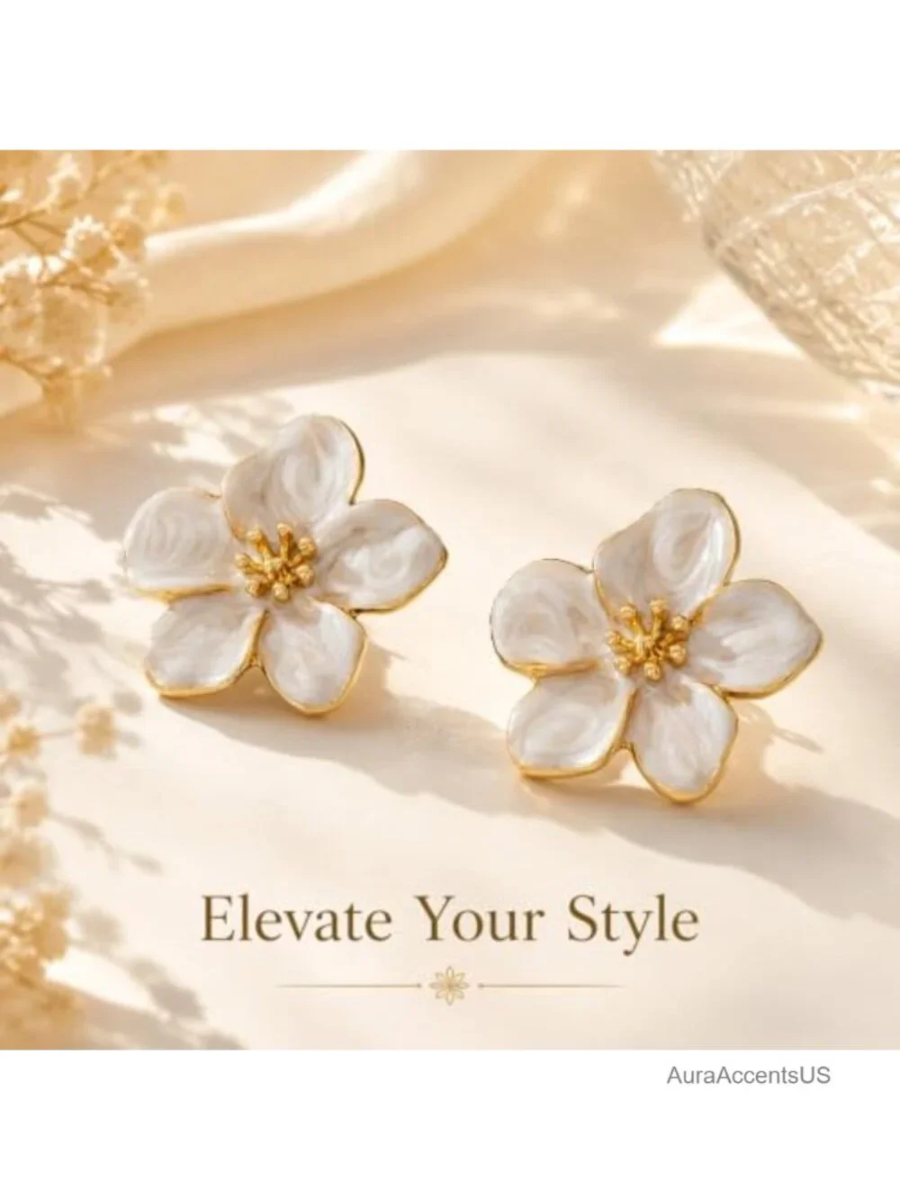 Large White Flower Drop Earrings for Women Boho Statement Jewelry